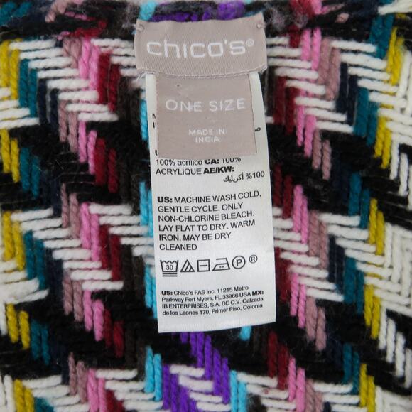 Chico's Houndstooth Ruana Wrap Shall Poncho Knit Sweater Rainbow Tassels Cozy - Picture 3 of 8